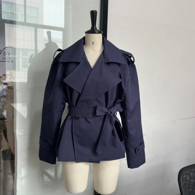 French Minimal Cropped Trench Coat Office Belted Jackets Women Outerwear Casual Chic Spring Stylish Daily Fashion Outfits
