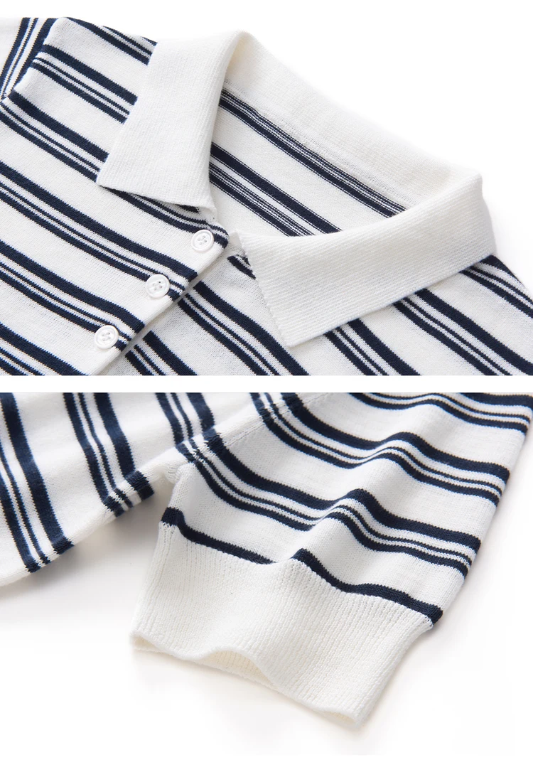 WinvyNee Summer Women's Pure Cotton Sweaters Polo T-Shirts White Half Sleeve Striped Tees Y2k Outerwears Pullover Tops ZA1523012