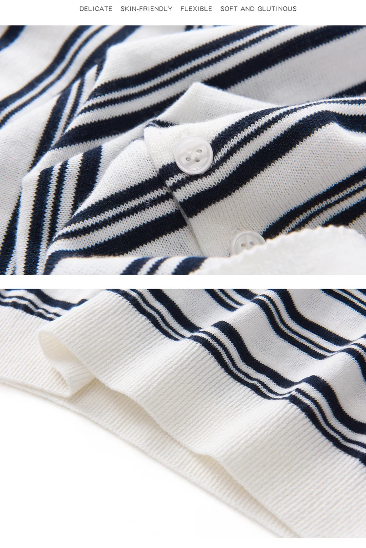 WinvyNee Summer Women's Pure Cotton Sweaters Polo T-Shirts White Half Sleeve Striped Tees Y2k Outerwears Pullover Tops ZA1523012