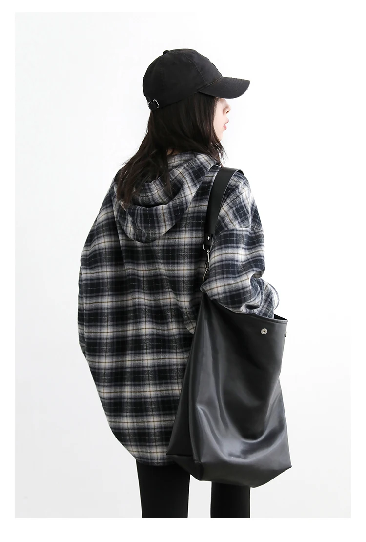 CHIC VEN Korean Women Shirt New Cotton Brushed Hooded Plaid Blouses Long Sleeved Oversize Female Coat Autumn Winter 2025
