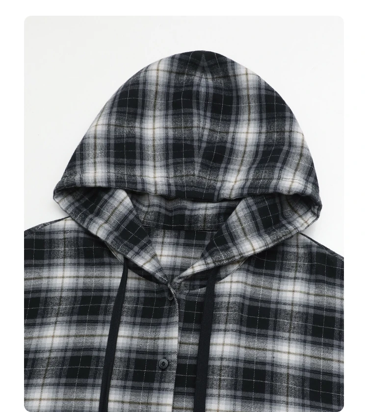 CHIC VEN Korean Women Shirt New Cotton Brushed Hooded Plaid Blouses Long Sleeved Oversize Female Coat Autumn Winter 2025
