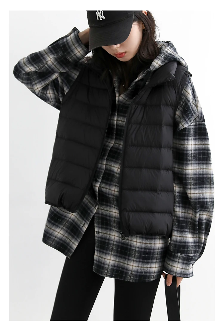 CHIC VEN Korean Women Shirt New Cotton Brushed Hooded Plaid Blouses Long Sleeved Oversize Female Coat Autumn Winter 2025