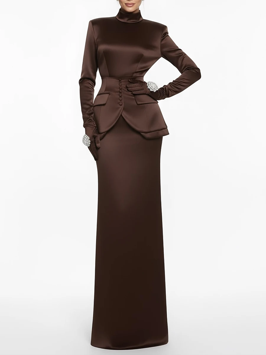 TWOTWINSTYLE Solid Slimming Two Piece Sets for Women Stand Neck Long Sleeves Tunic Top High Waist Skirt Elegant Set Female New