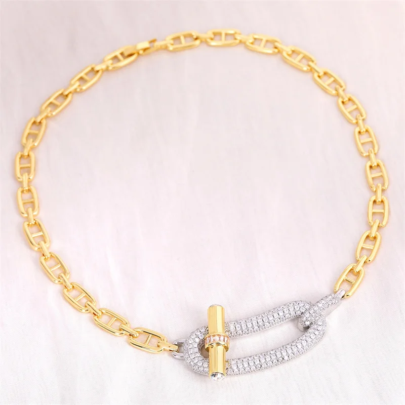 18k Gold Plated Copper Zircon OT Buckle Necklace Bracelets Ring Earring For Women Party Banquet Jewelry Set Accessory