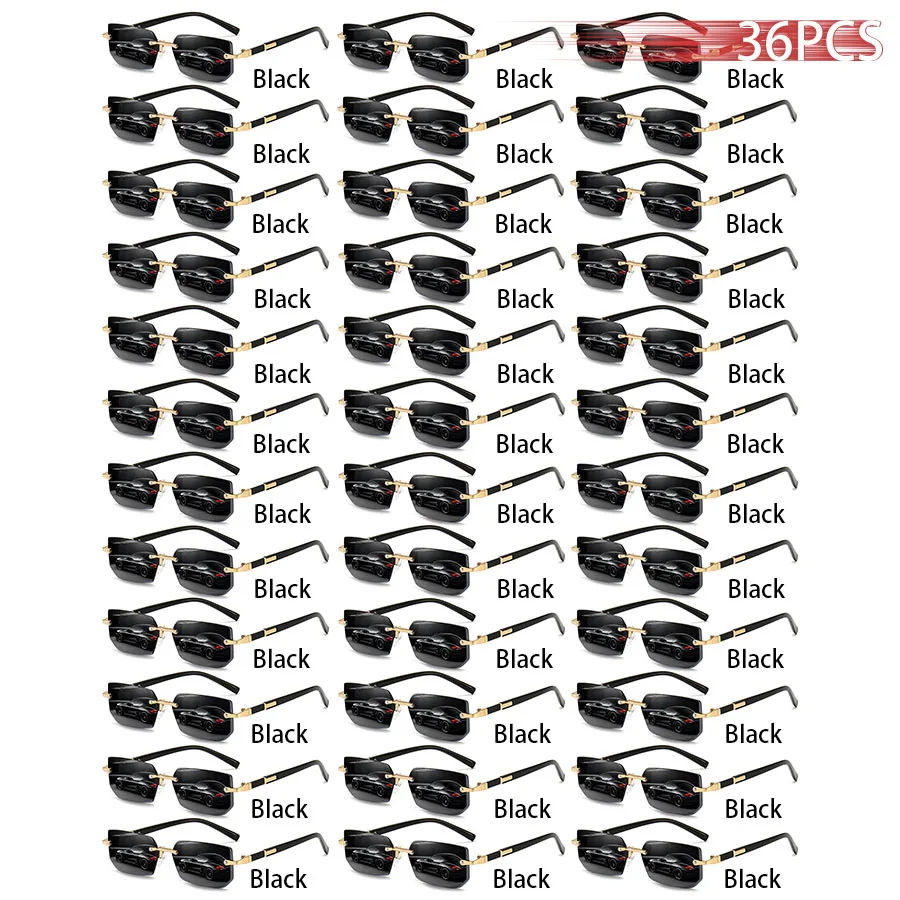 36PCS Rimless Sunglasses for Men and Women, Rectangle Gradient Lens, Metal Frame, Colored Lenses, Unisex Eyewear, Luxury Fashion