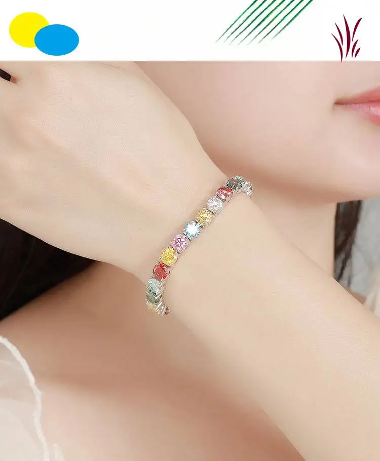 TY 3MM 5MM 6.5MM Colored Tennis Moissanite Gemstone Bracelets Hand Chain 100% 925Sterling Sier Fine Jewelry Party Gift