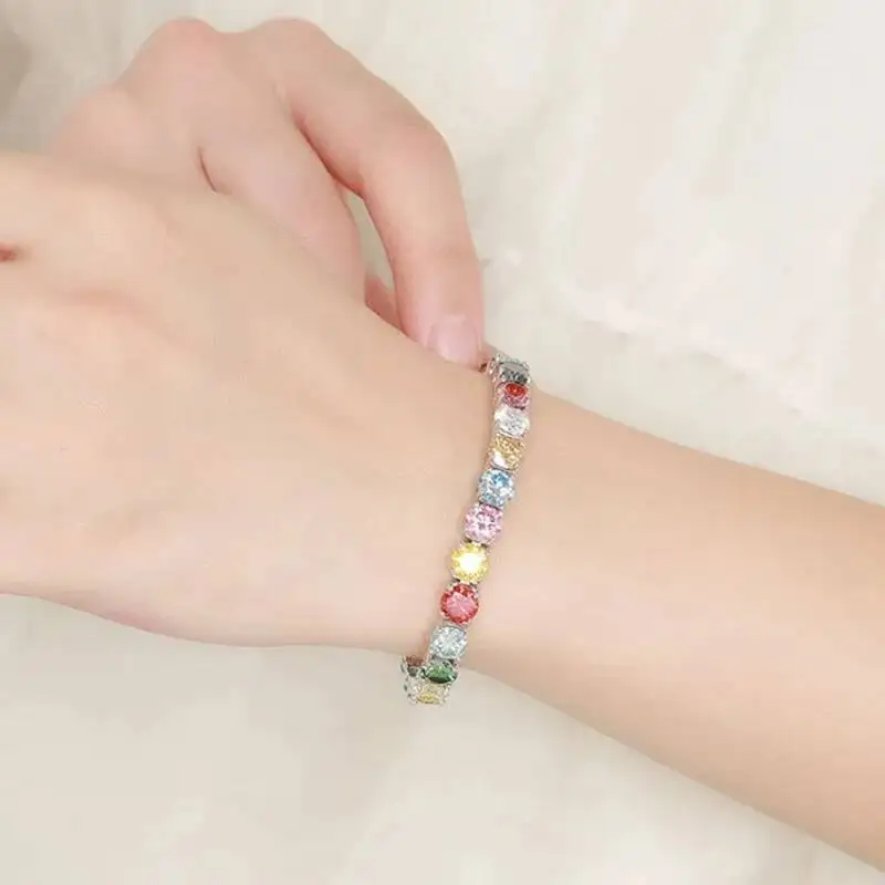 TY 3MM 5MM 6.5MM Colored Tennis Moissanite Gemstone Bracelets Hand Chain 100% 925Sterling Sier Fine Jewelry Party Gift