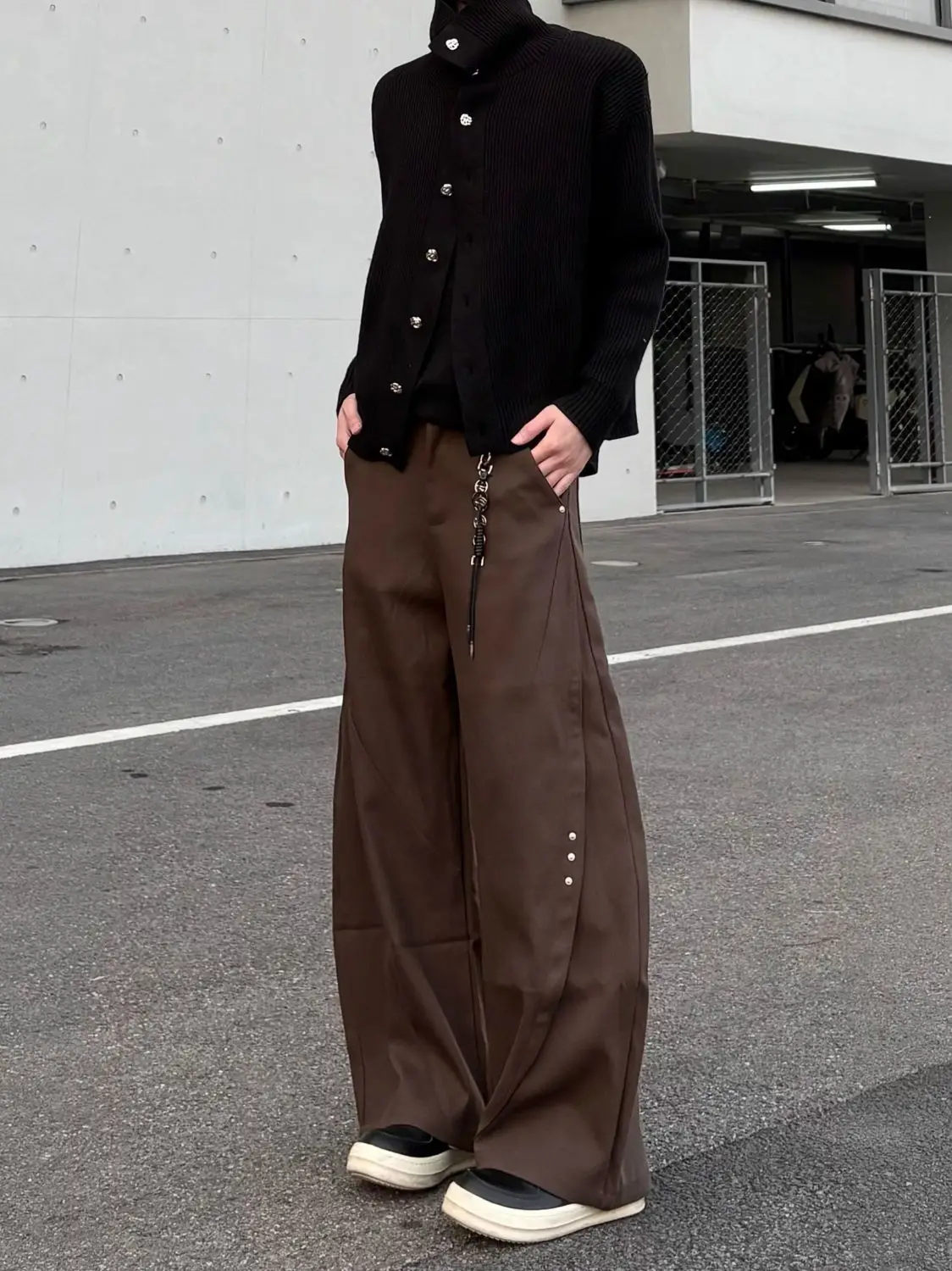 Y2k Streetwear Brown Baggy Pants Men Button Wide Leg Suit Pants Cleanfit Straight Long Curved Trouser Loose Casual