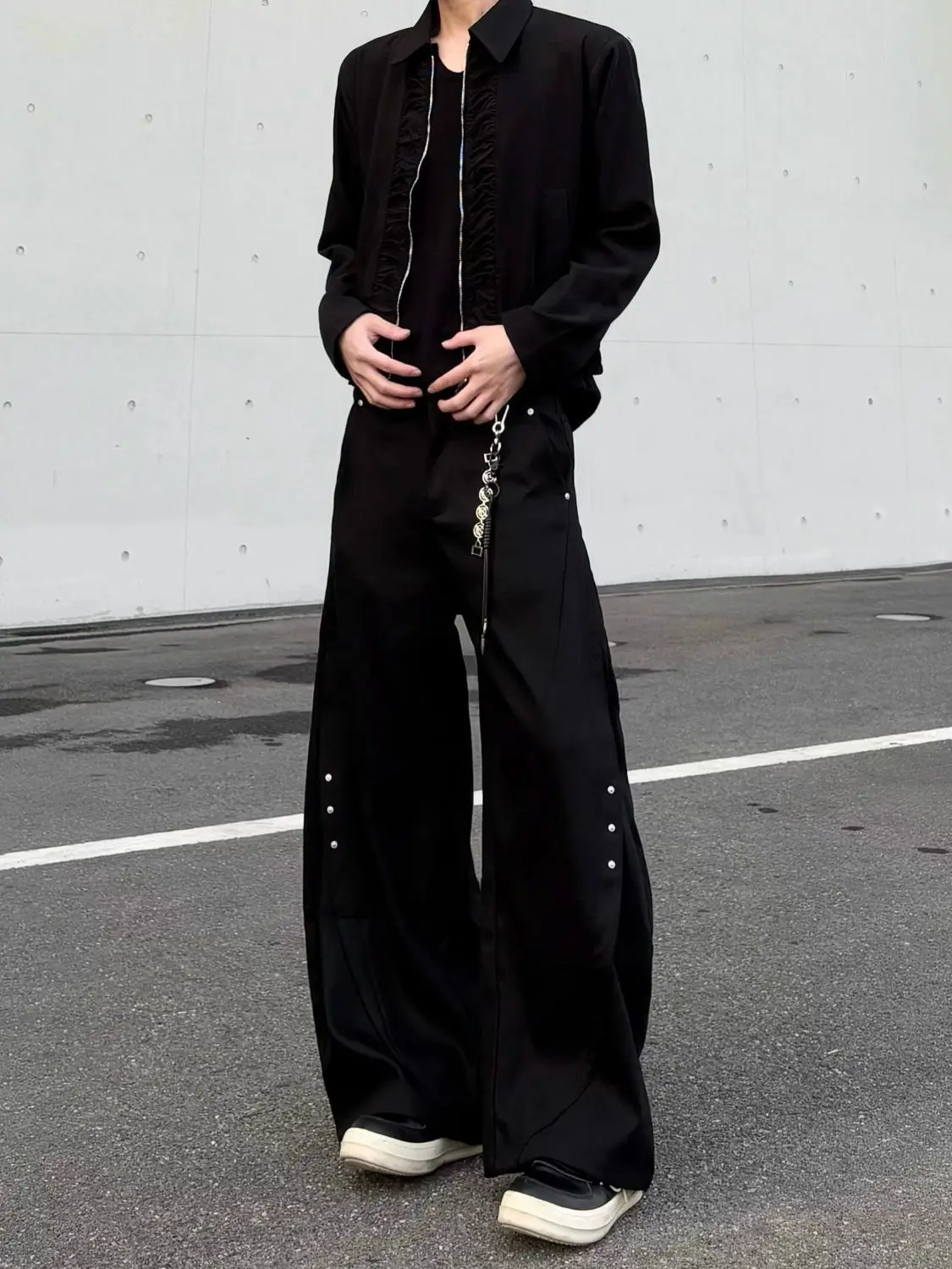 Y2k Streetwear Brown Baggy Pants Men Button Wide Leg Suit Pants Cleanfit Straight Long Curved Trouser Loose Casual