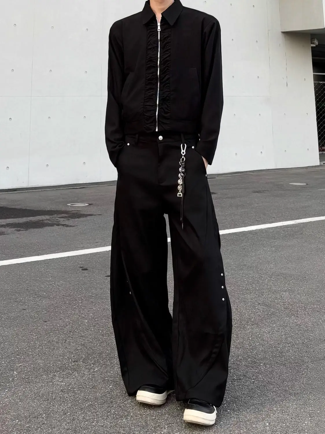Y2k Streetwear Brown Baggy Pants Men Button Wide Leg Suit Pants Cleanfit Straight Long Curved Trouser Loose Casual