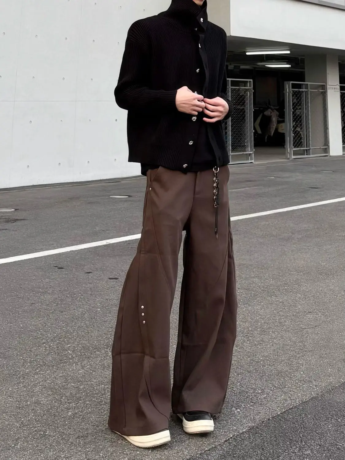 Y2k Streetwear Brown Baggy Pants Men Button Wide Leg Suit Pants Cleanfit Straight Long Curved Trouser Loose Casual