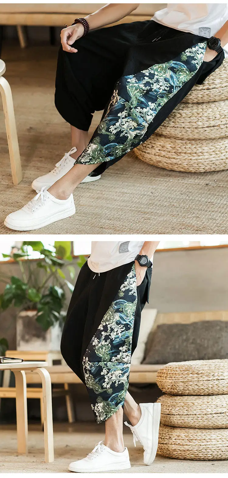 Summer Beach Shorts Men New Hawaiian Print Comfortable Calf Length Pants Men Cotton Breathable Loose Fashion Men Casual Trousers