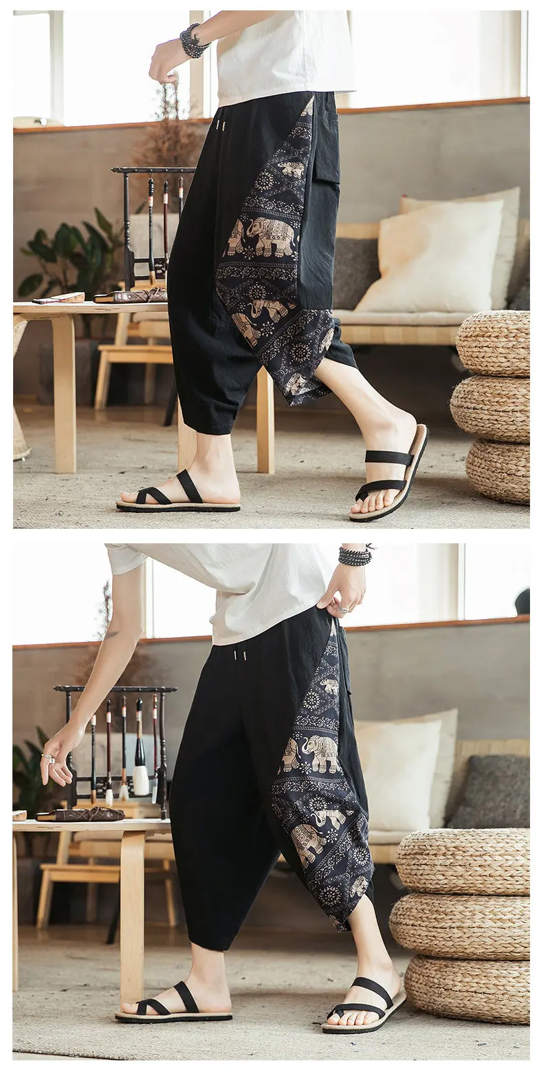 Summer Beach Shorts Men New Hawaiian Print Comfortable Calf Length Pants Men Cotton Breathable Loose Fashion Men Casual Trousers