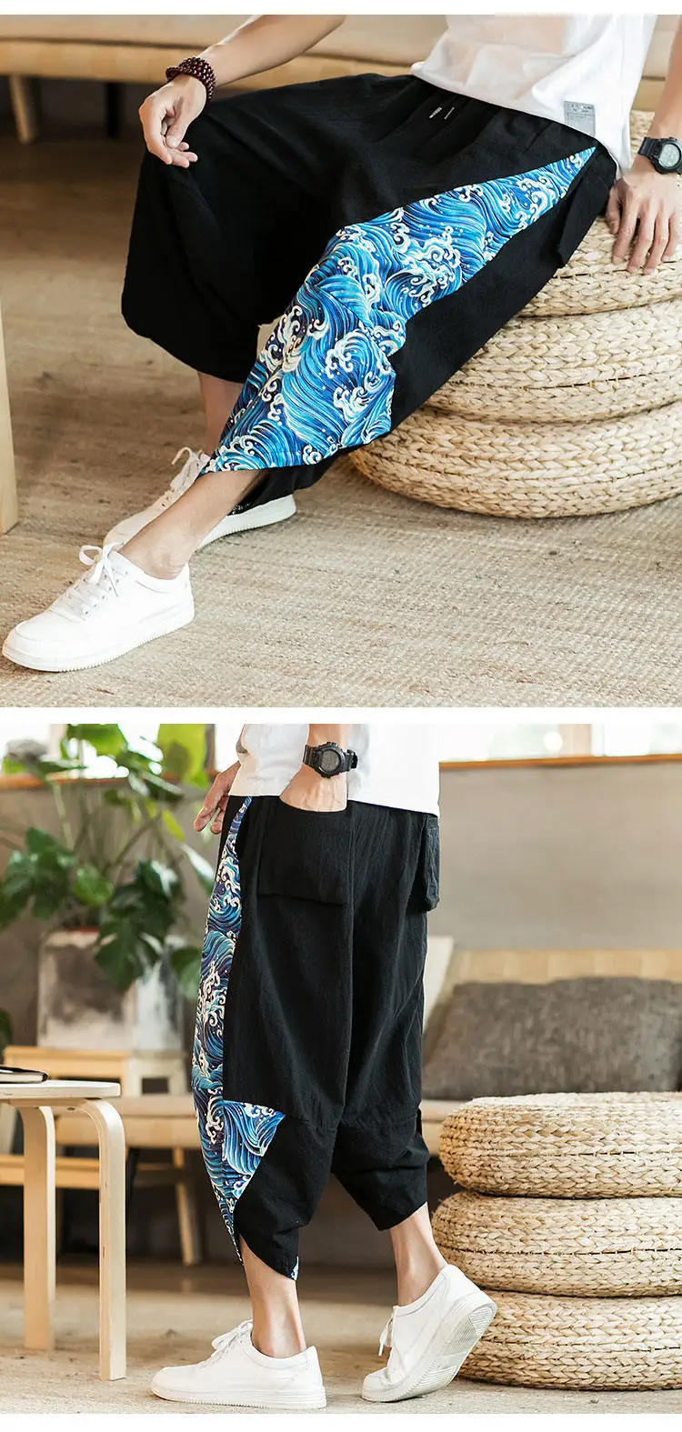 Summer Beach Shorts Men New Hawaiian Print Comfortable Calf Length Pants Men Cotton Breathable Loose Fashion Men Casual Trousers