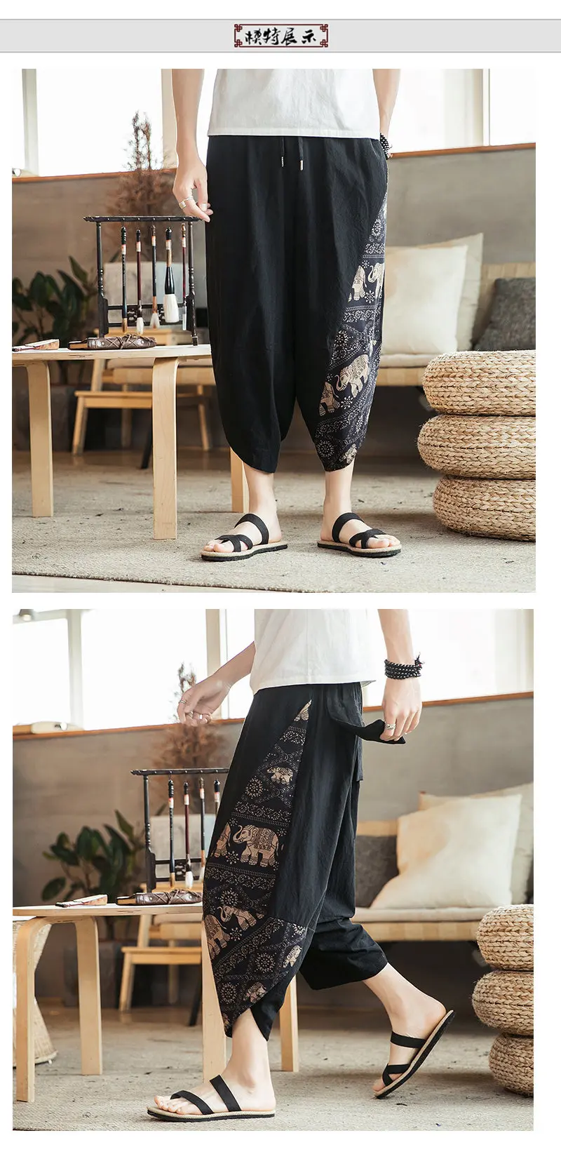 Summer Beach Shorts Men New Hawaiian Print Comfortable Calf Length Pants Men Cotton Breathable Loose Fashion Men Casual Trousers