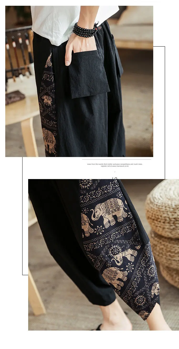 Summer Beach Shorts Men New Hawaiian Print Comfortable Calf Length Pants Men Cotton Breathable Loose Fashion Men Casual Trousers