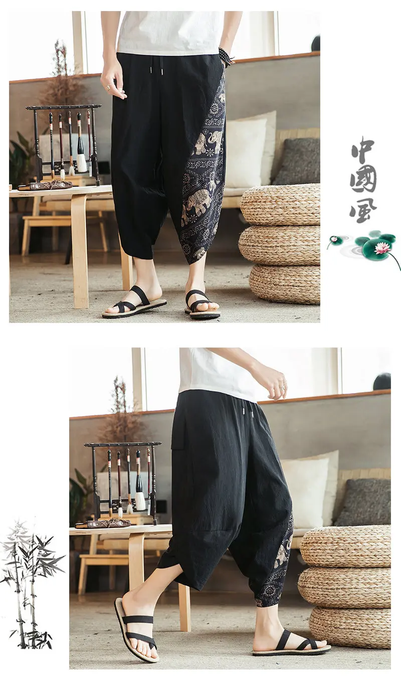 Summer Beach Shorts Men New Hawaiian Print Comfortable Calf Length Pants Men Cotton Breathable Loose Fashion Men Casual Trousers