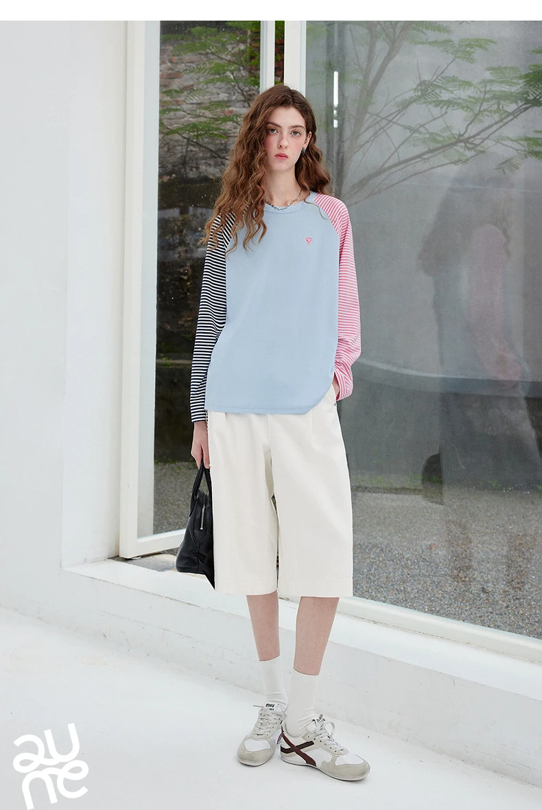 TOYOUTH Women's Long Sleeve T Shirt 2026 Autumn New EcoCosy Colorblock Raglan Stripe Sweet Cool Preppy Sporty Casual Tops