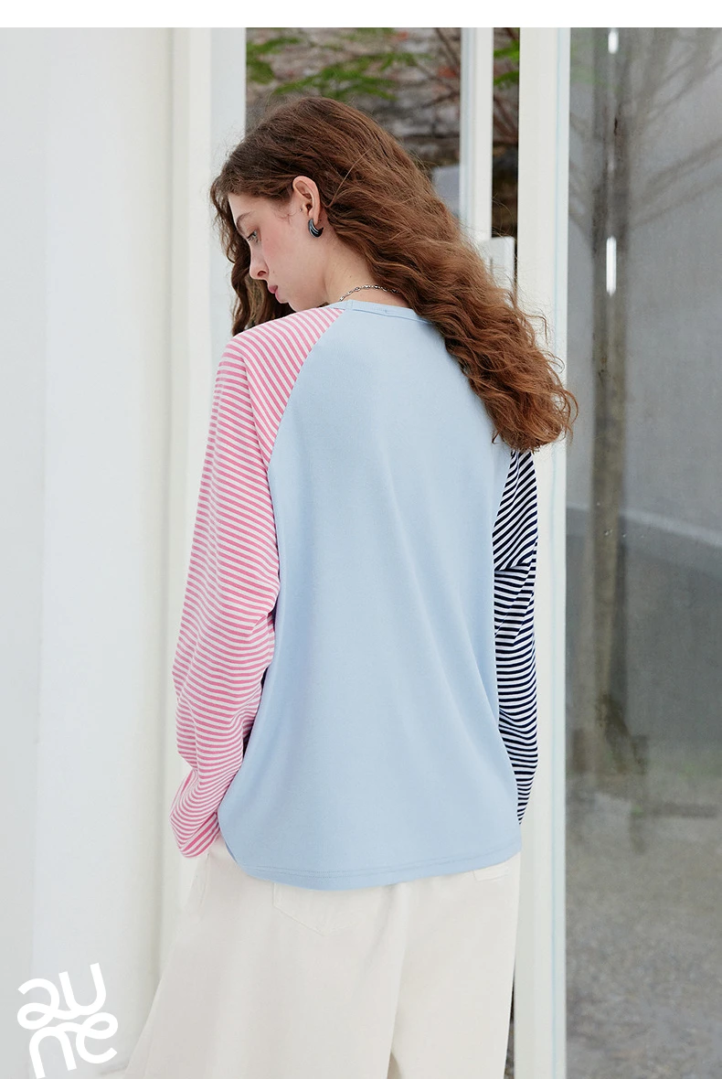 TOYOUTH Women's Long Sleeve T Shirt 2026 Autumn New EcoCosy Colorblock Raglan Stripe Sweet Cool Preppy Sporty Casual Tops