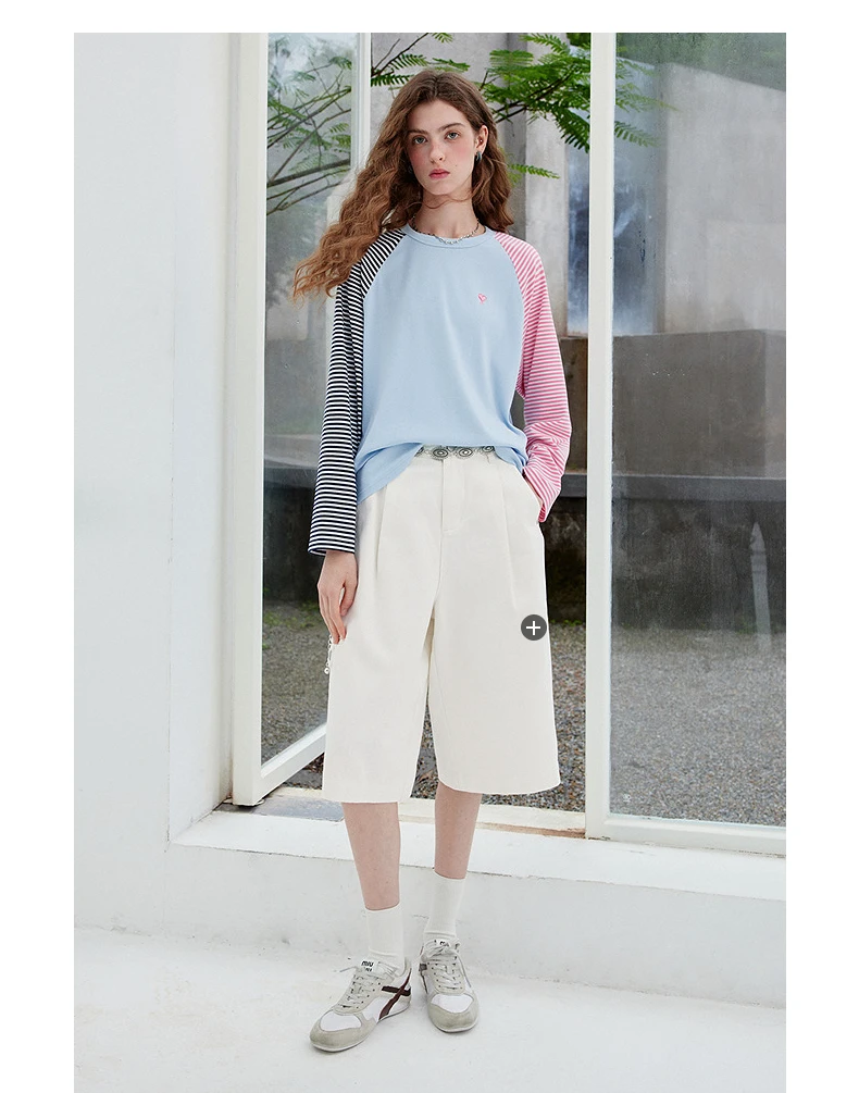 TOYOUTH Women's Long Sleeve T Shirt 2026 Autumn New EcoCosy Colorblock Raglan Stripe Sweet Cool Preppy Sporty Casual Tops