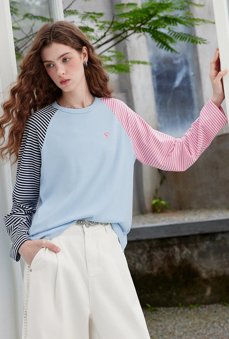 TOYOUTH Women's Long Sleeve T Shirt 2026 Autumn New EcoCosy Colorblock Raglan Stripe Sweet Cool Preppy Sporty Casual Tops