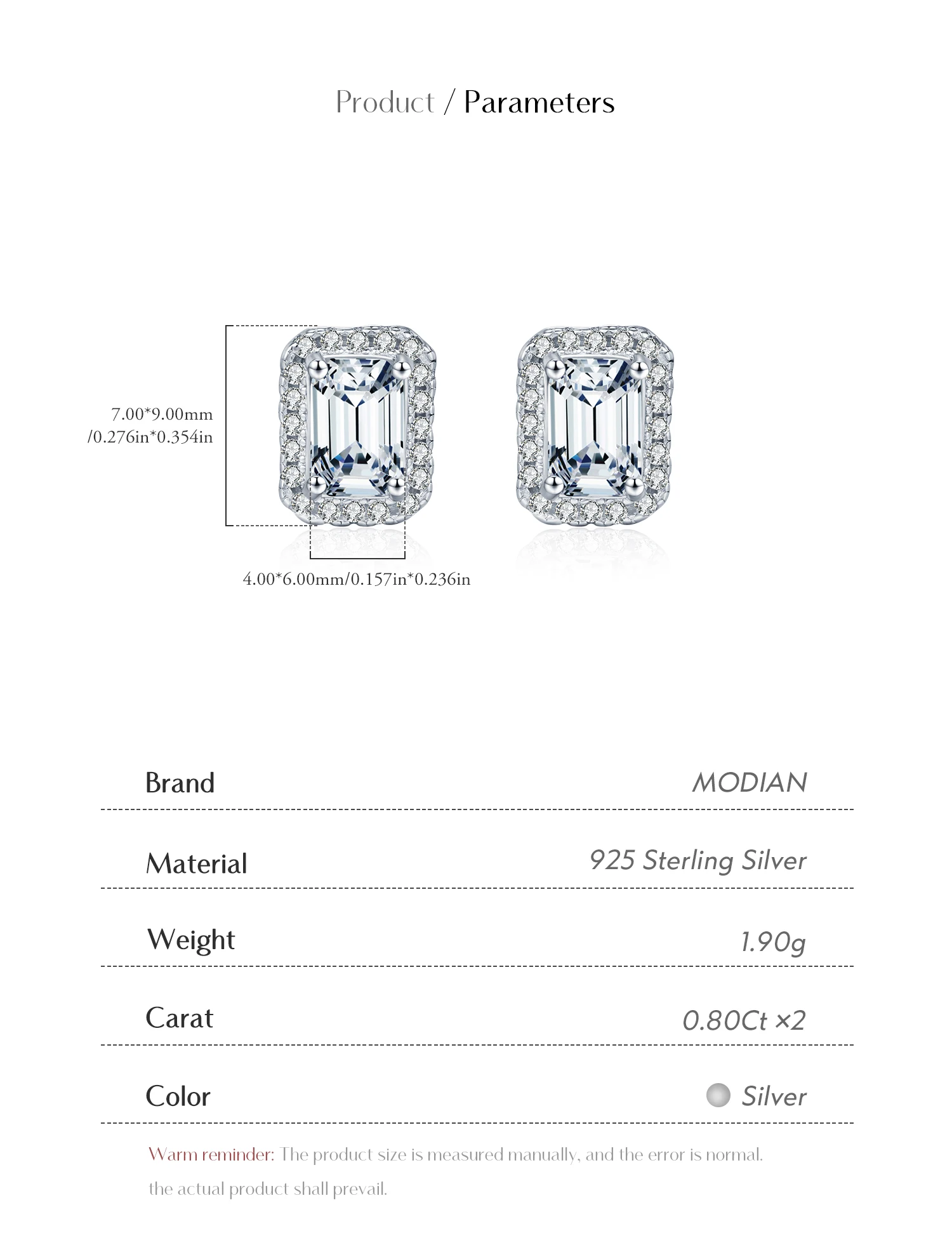 MODIAN Emerald Cut Moissanite Ear Studs 925 Sterling Silver Classic Luxury Halo Earrings For Women Wedding Fine Jewelry Gift