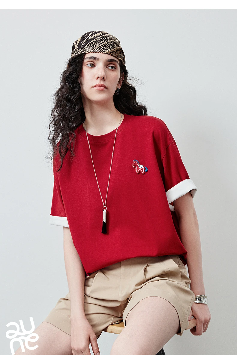 TOYOUTH Women's T Shirt 2026 Summer New Color Blocking Patchwork Short Sleeve Lyocell Pony Print Soft Unique Niche Top