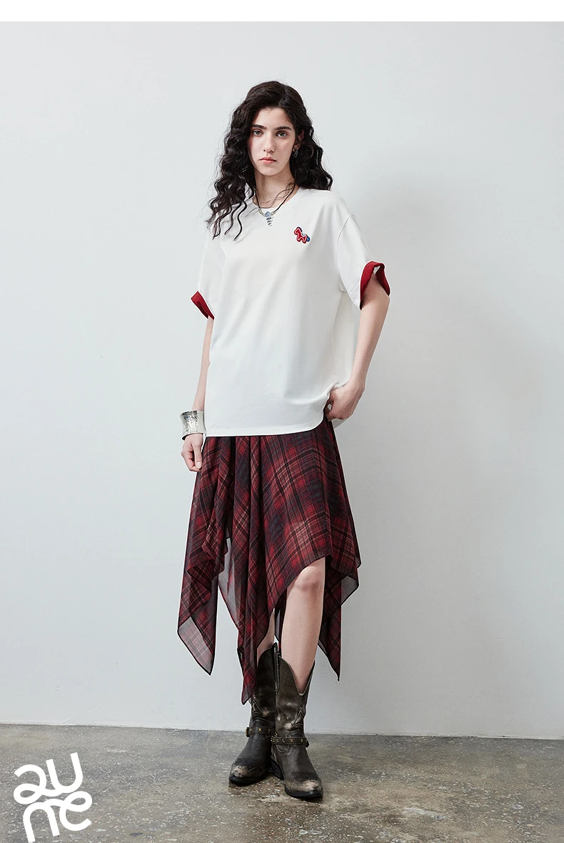 TOYOUTH Women's T Shirt 2026 Summer New Color Blocking Patchwork Short Sleeve Lyocell Pony Print Soft Unique Niche Top