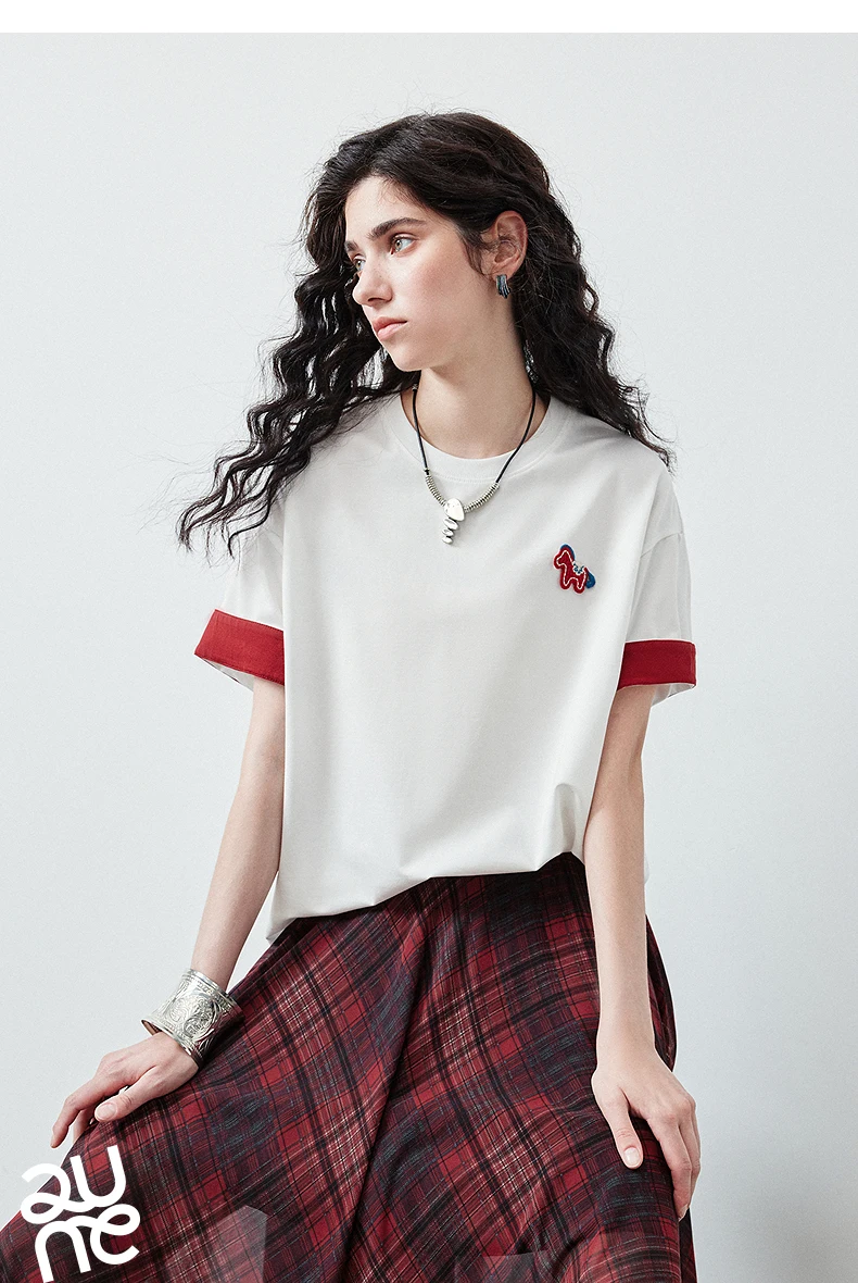 TOYOUTH Women's T Shirt 2026 Summer New Color Blocking Patchwork Short Sleeve Lyocell Pony Print Soft Unique Niche Top