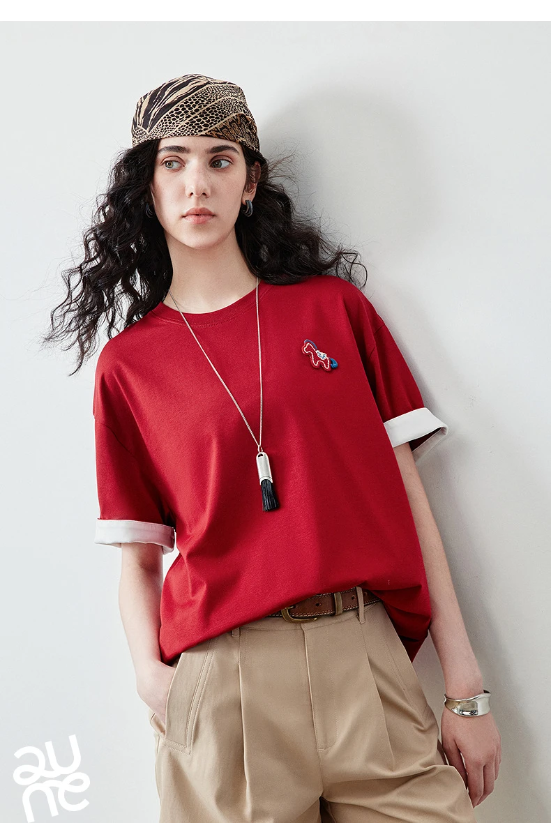 TOYOUTH Women's T Shirt 2026 Summer New Color Blocking Patchwork Short Sleeve Lyocell Pony Print Soft Unique Niche Top