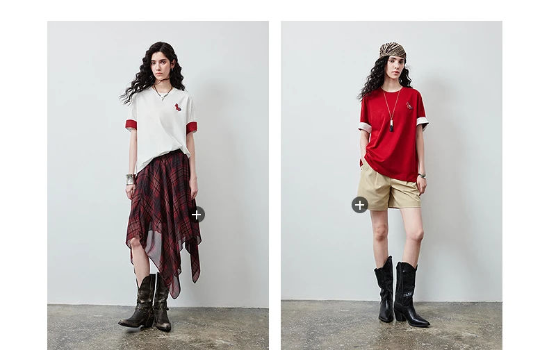 TOYOUTH Women's T Shirt 2026 Summer New Color Blocking Patchwork Short Sleeve Lyocell Pony Print Soft Unique Niche Top