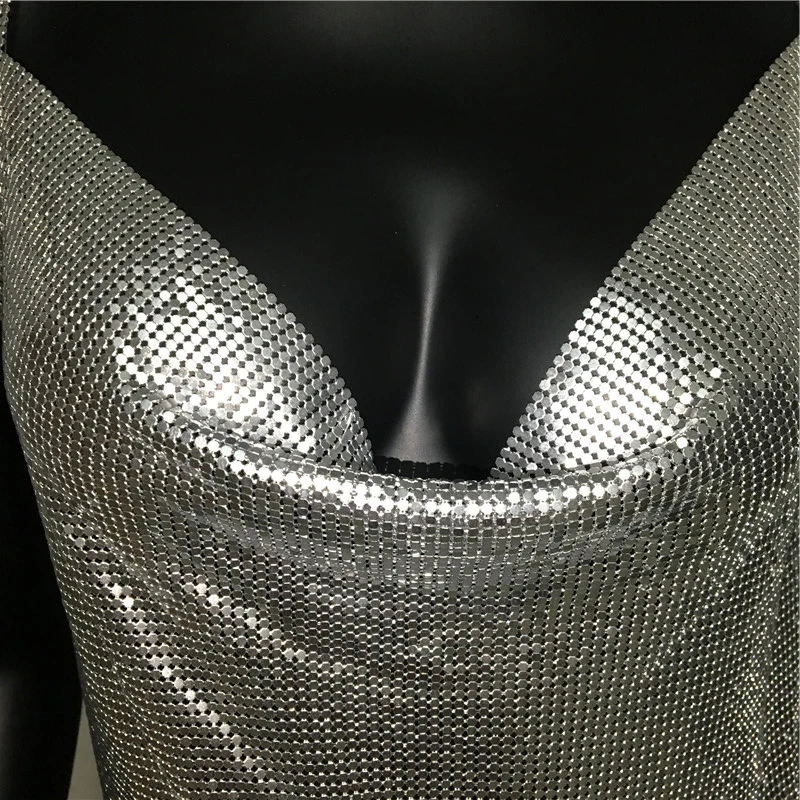 Sexy Metallic Sequin Mini Dress For Women Backless Cocktail Club Glitter Low Cut Halter Dress Rave Party Nightclub Dresses
