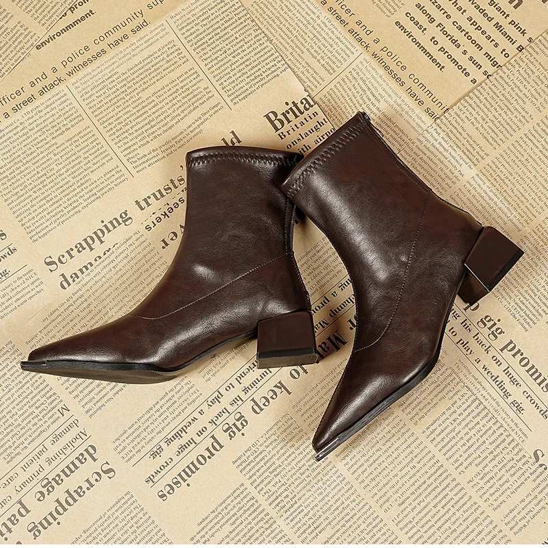Autumn Winter Fashion Pointed Toe Ankle Boots Women Concise Thick Heels Shoes Street Style Party Short Botas Mujer
