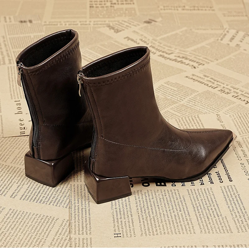 Autumn Winter Fashion Pointed Toe Ankle Boots Women Concise Thick Heels Shoes Street Style Party Short Botas Mujer