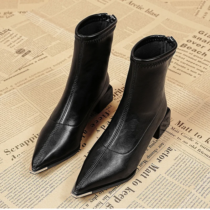 Autumn Winter Fashion Pointed Toe Ankle Boots Women Concise Thick Heels Shoes Street Style Party Short Botas Mujer