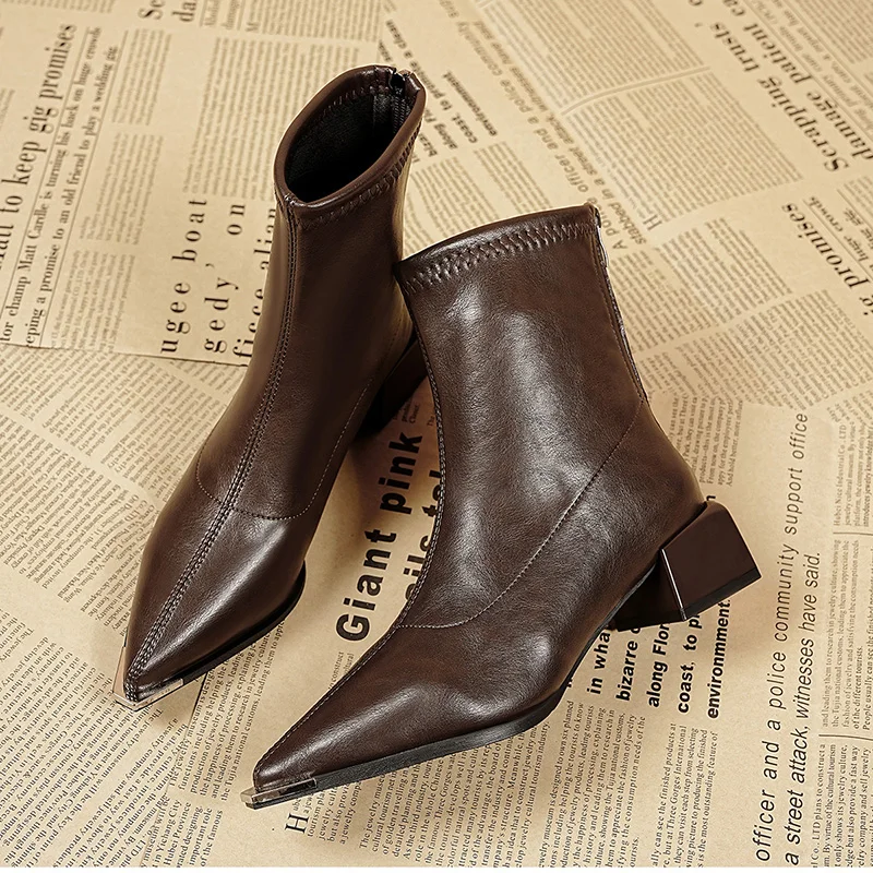 Autumn Winter Fashion Pointed Toe Ankle Boots Women Concise Thick Heels Shoes Street Style Party Short Botas Mujer
