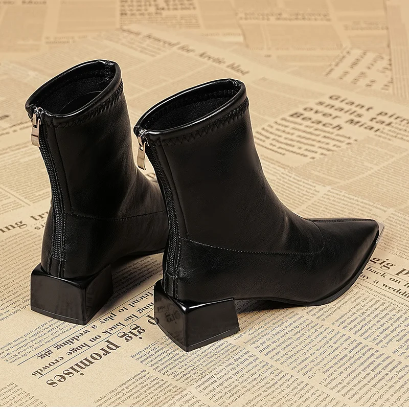 Autumn Winter Fashion Pointed Toe Ankle Boots Women Concise Thick Heels Shoes Street Style Party Short Botas Mujer