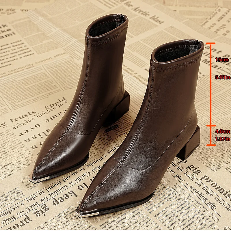 Autumn Winter Fashion Pointed Toe Ankle Boots Women Concise Thick Heels Shoes Street Style Party Short Botas Mujer