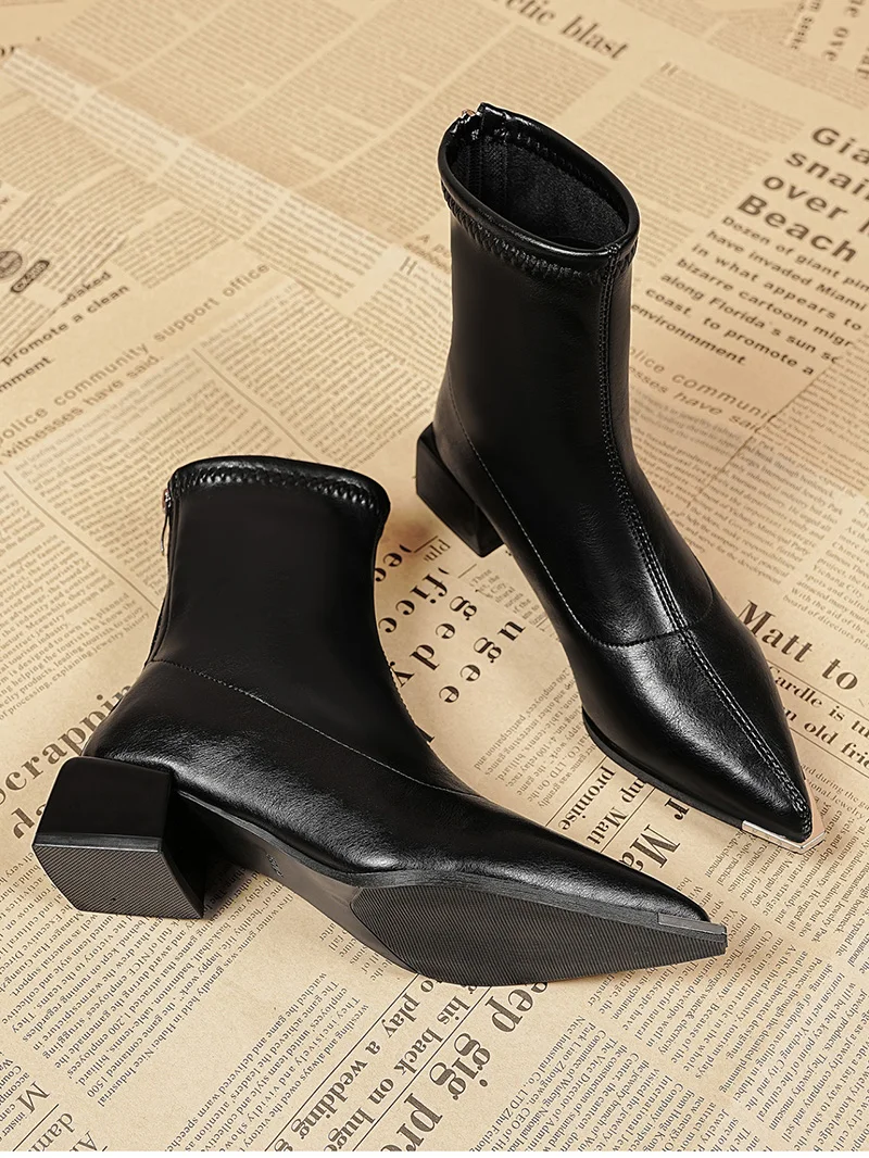 Autumn Winter Fashion Pointed Toe Ankle Boots Women Concise Thick Heels Shoes Street Style Party Short Botas Mujer