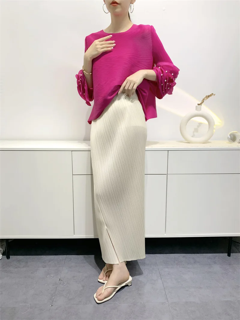 Miyake Summer New Fairy Version of The Pure Color Simple Bustier Skirt High Waisted Open Niche Design Sense