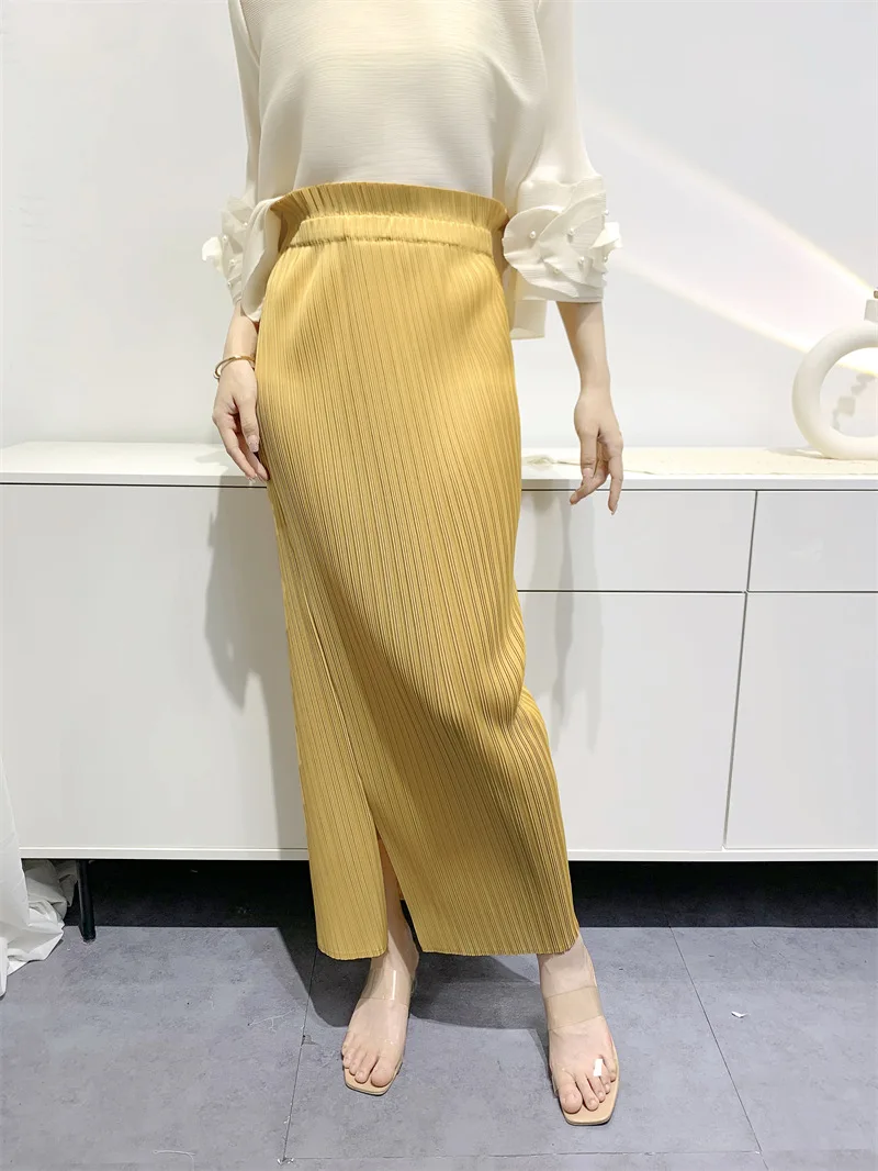 Miyake Summer New Fairy Version of The Pure Color Simple Bustier Skirt High Waisted Open Niche Design Sense