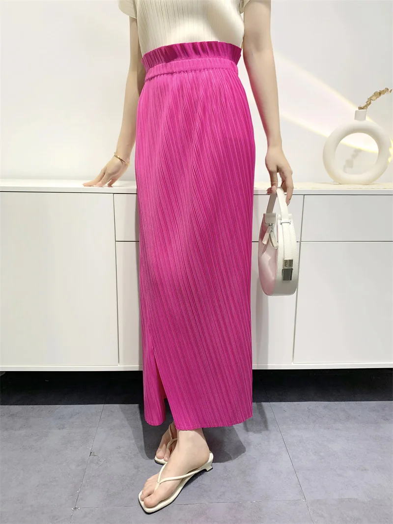 Miyake Summer New Fairy Version of The Pure Color Simple Bustier Skirt High Waisted Open Niche Design Sense