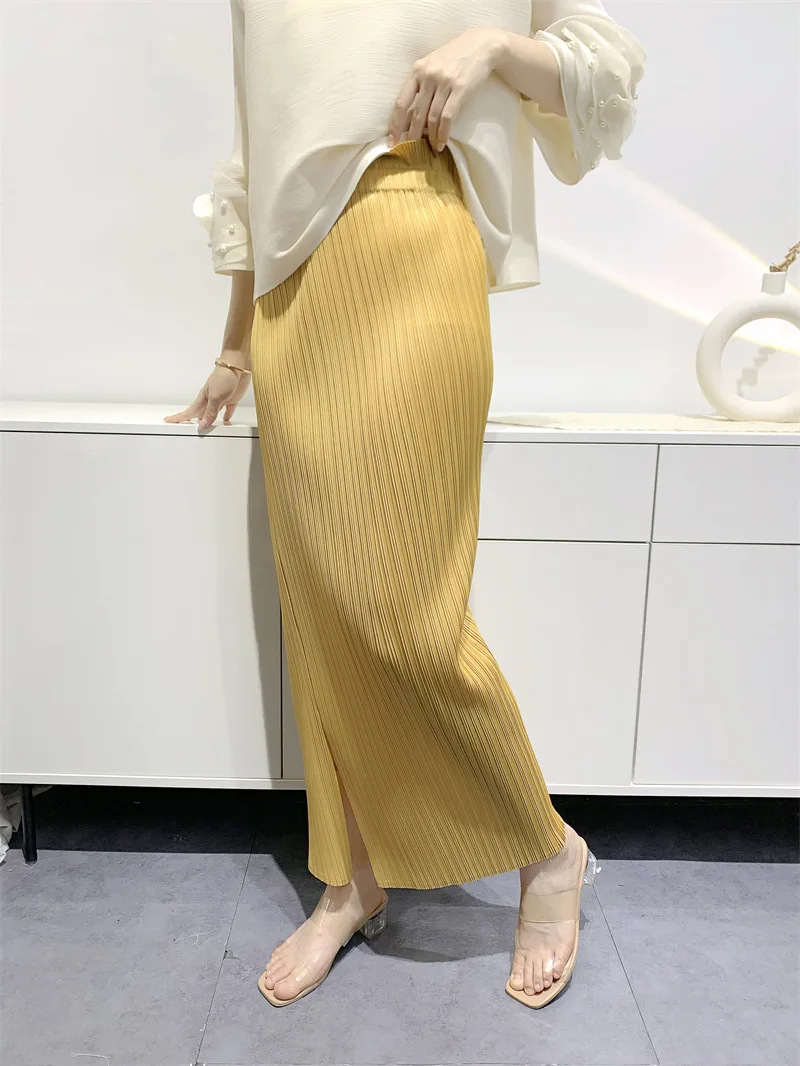 Miyake Summer New Fairy Version of The Pure Color Simple Bustier Skirt High Waisted Open Niche Design Sense