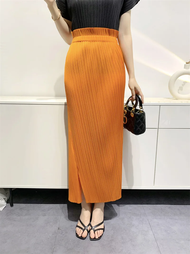 Miyake Summer New Fairy Version of The Pure Color Simple Bustier Skirt High Waisted Open Niche Design Sense