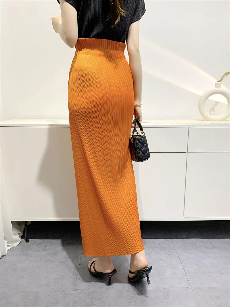 Miyake Summer New Fairy Version of The Pure Color Simple Bustier Skirt High Waisted Open Niche Design Sense
