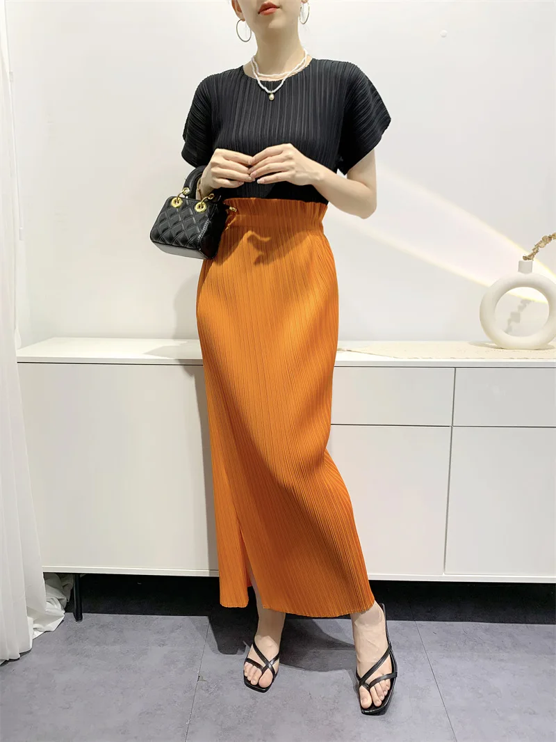 Miyake Summer New Fairy Version of The Pure Color Simple Bustier Skirt High Waisted Open Niche Design Sense