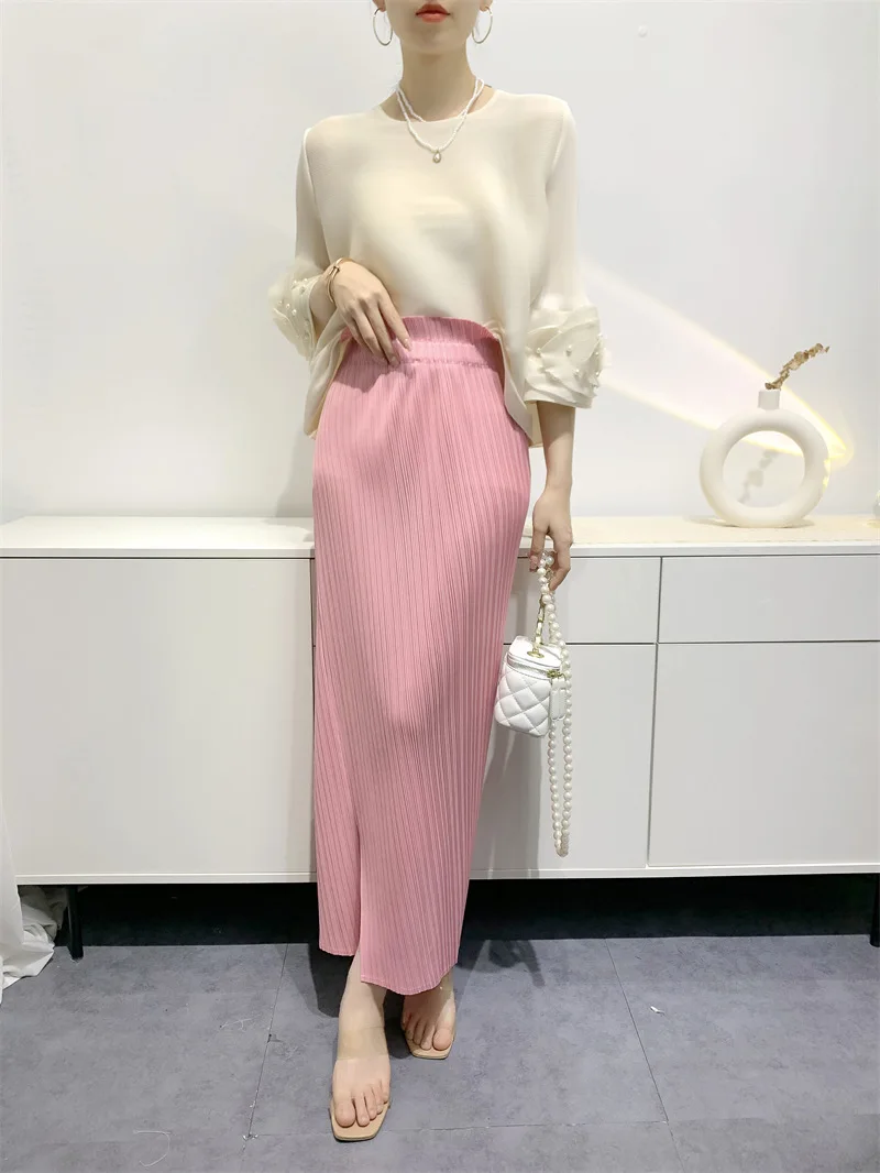 Miyake Summer New Fairy Version of The Pure Color Simple Bustier Skirt High Waisted Open Niche Design Sense