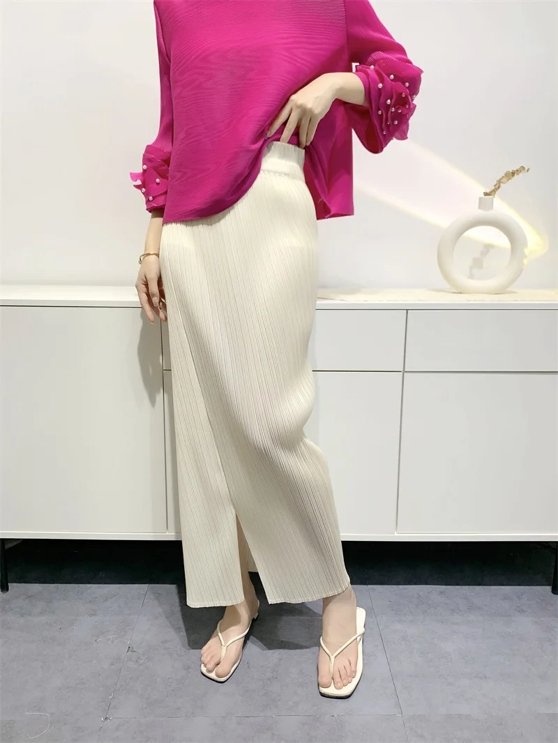 Miyake Summer New Fairy Version of The Pure Color Simple Bustier Skirt High Waisted Open Niche Design Sense