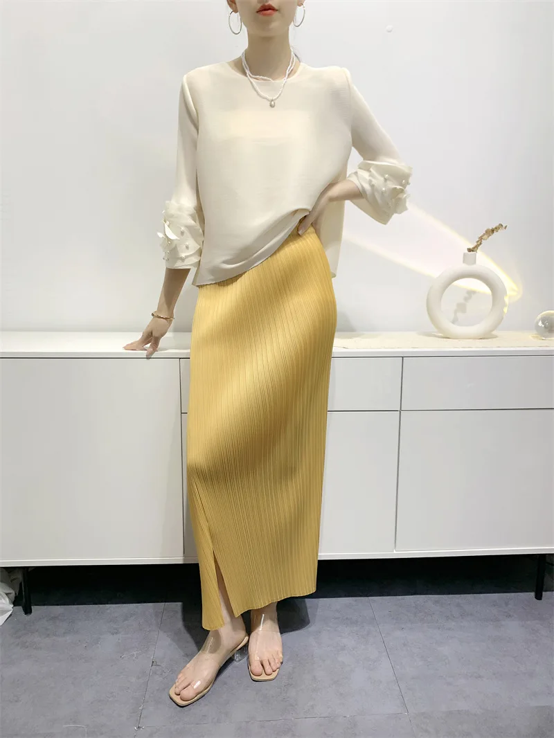 Miyake Summer New Fairy Version of The Pure Color Simple Bustier Skirt High Waisted Open Niche Design Sense