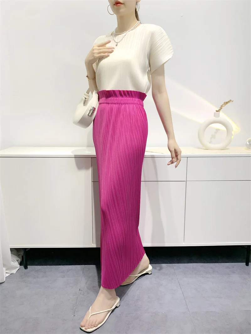 Miyake Summer New Fairy Version of The Pure Color Simple Bustier Skirt High Waisted Open Niche Design Sense